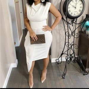 WHITE SLEEVELESS SIDE ZIPPER SLIT DRESS